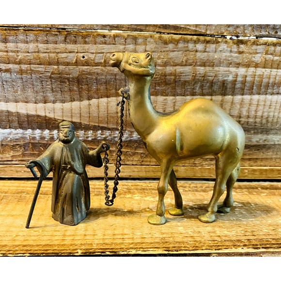 Vintage Mid Century Brass Camel and Shepard Figures - Picture 9 of 11